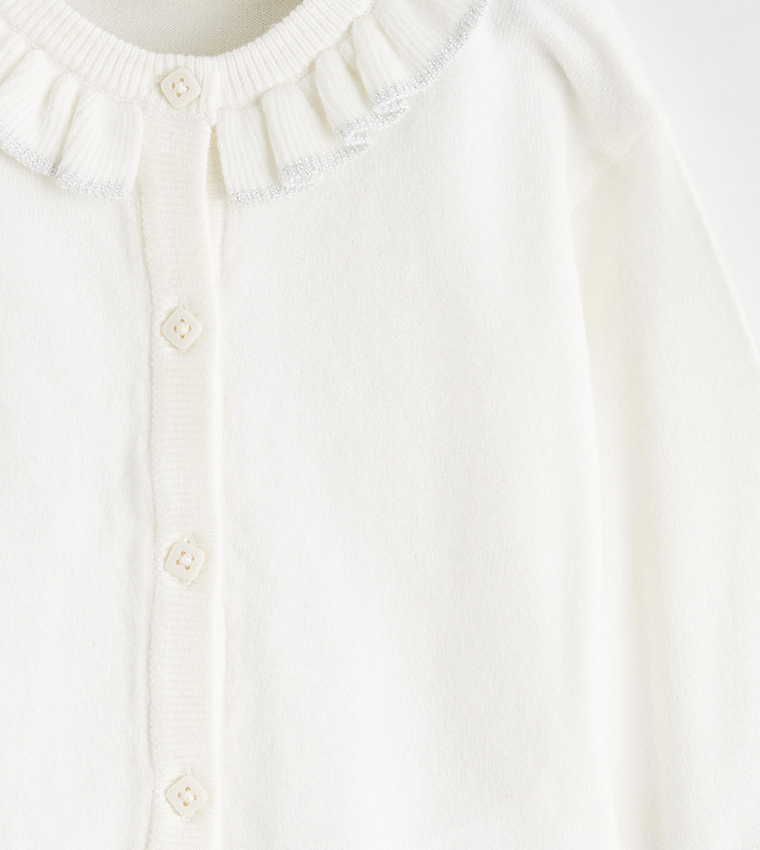 Solid Crew Neck Knit Cardigan