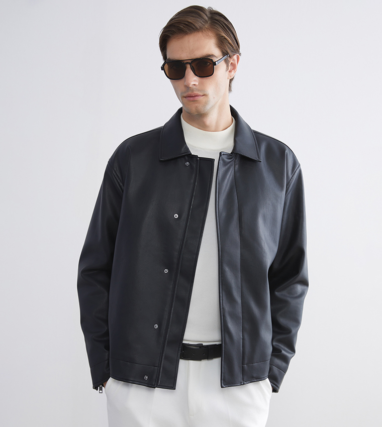 VISION Faux Leather Relaxed Fit Jacket