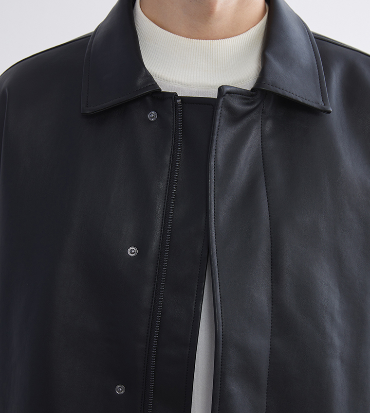 VISION Faux Leather Relaxed Fit Jacket