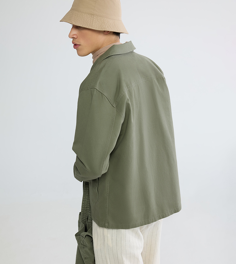Solid Relaxed Fit Zip-Through Twill Shacket