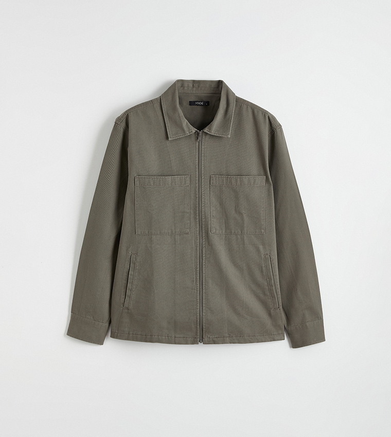 Solid Relaxed Fit Zip-Through Twill Shacket