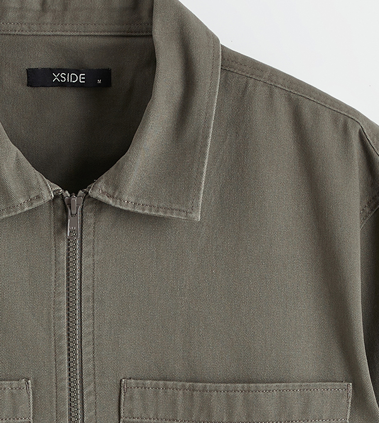 Solid Relaxed Fit Zip-Through Twill Shacket