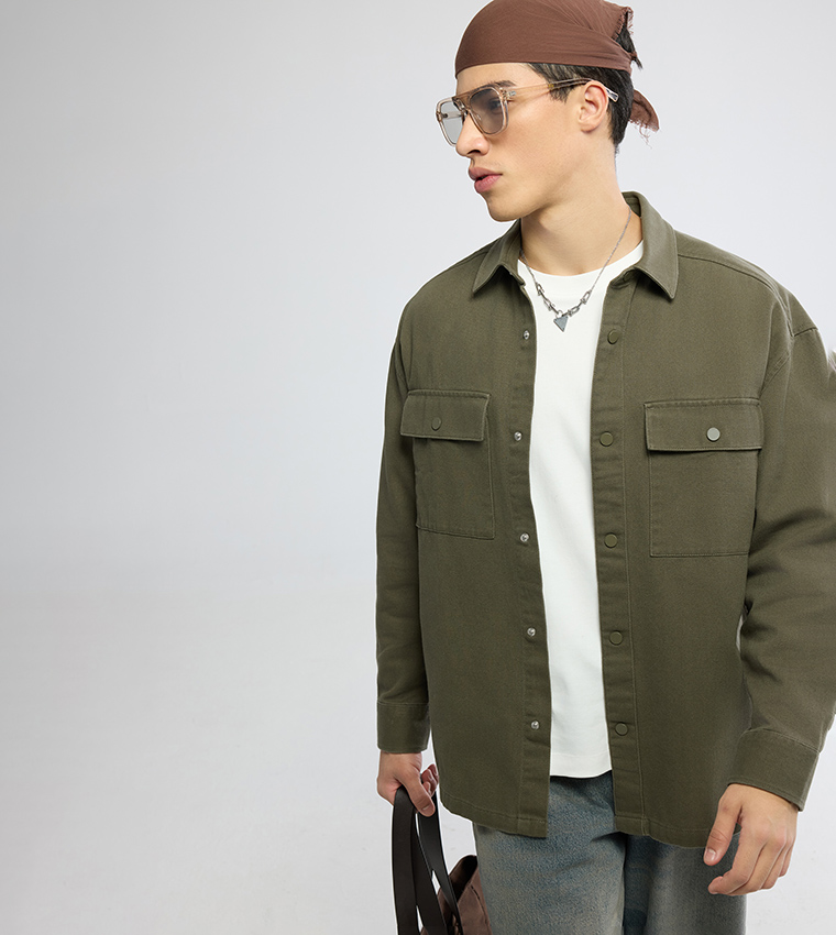 Long Sleeves Gabardine Shacket