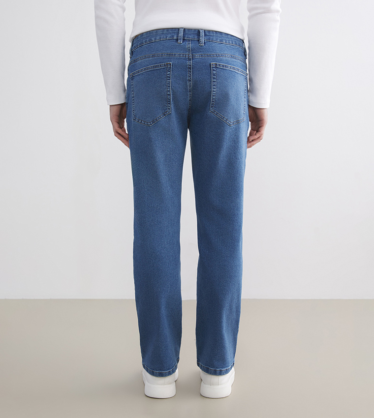 Washed Mid Rise Straight Fit Jeans