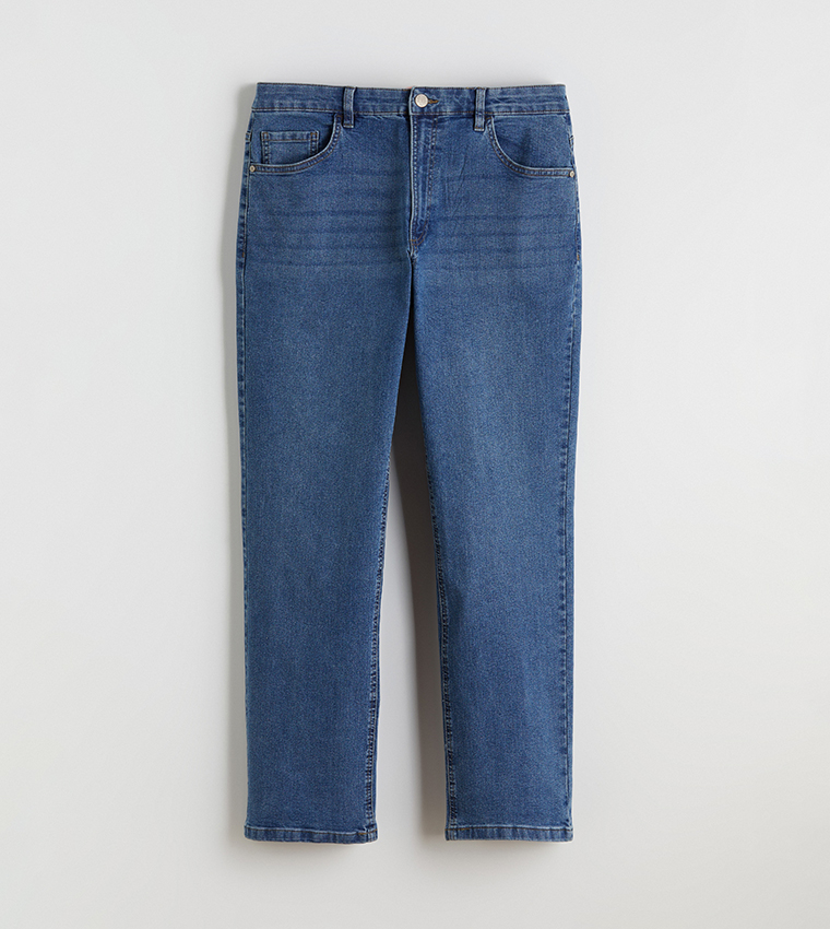 Washed Mid Rise Straight Fit Jeans
