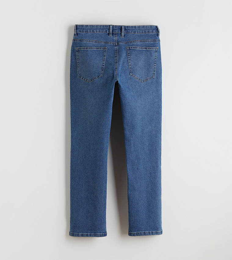 Washed Mid Rise Straight Fit Jeans