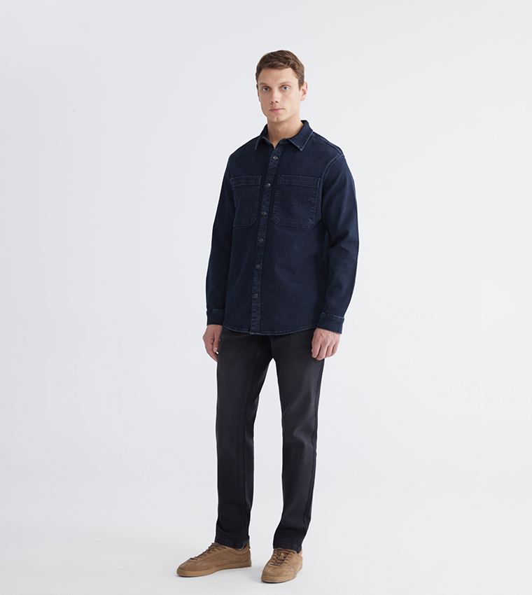 بنطلون جينز 750 رجالي مغسول بخصر متوسط بقصة ضيقة