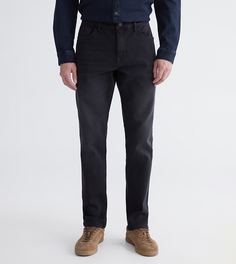 بنطلون جينز 750 رجالي مغسول بخصر متوسط بقصة ضيقة