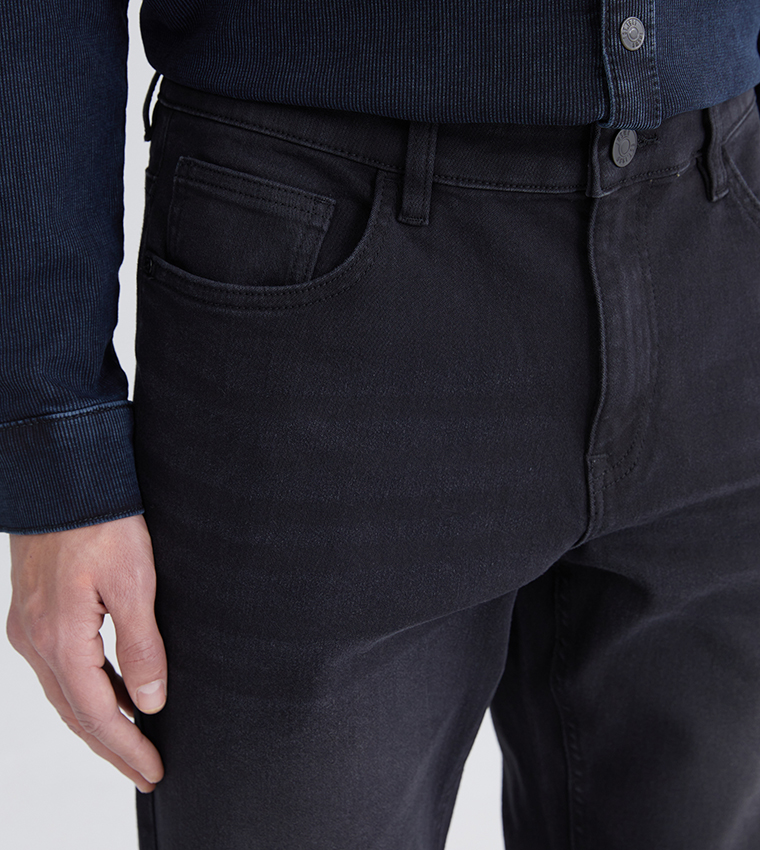 بنطلون جينز 750 رجالي مغسول بخصر متوسط بقصة ضيقة