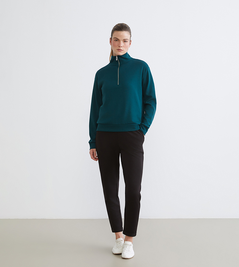 Solid Elastic Waist Pants