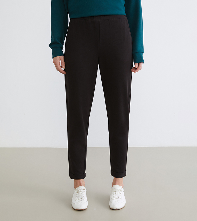 Solid Elastic Waist Pants