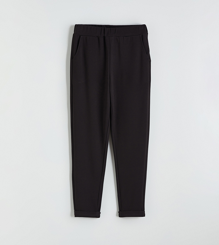 Solid Elastic Waist Pants