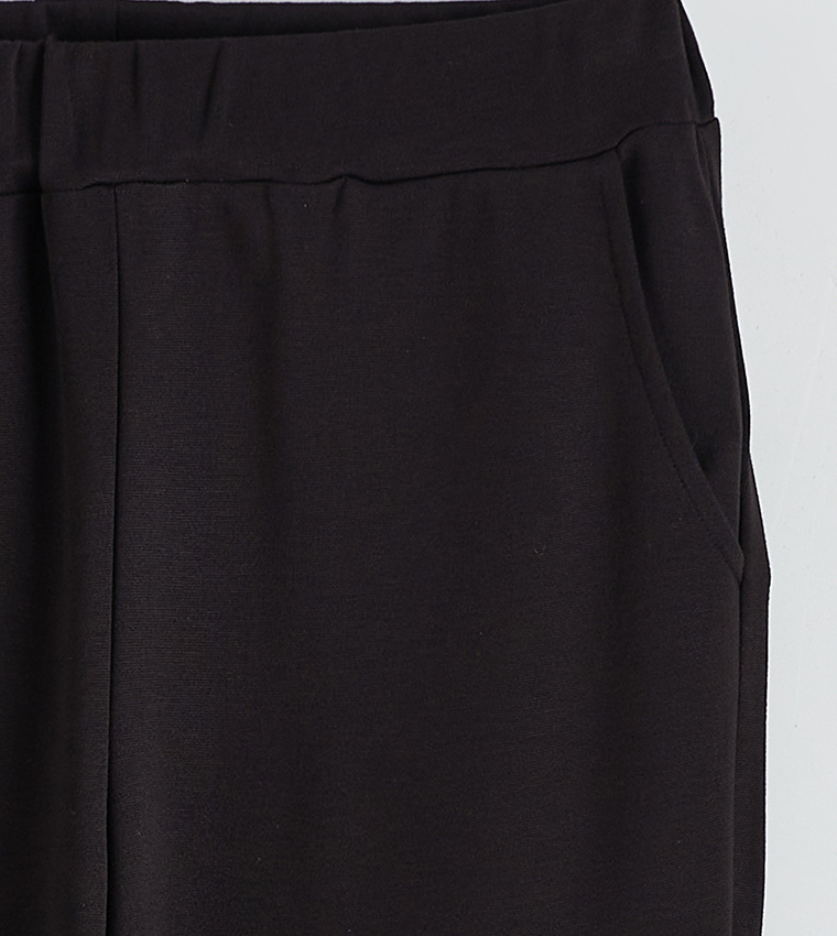 Solid Elastic Waist Pants