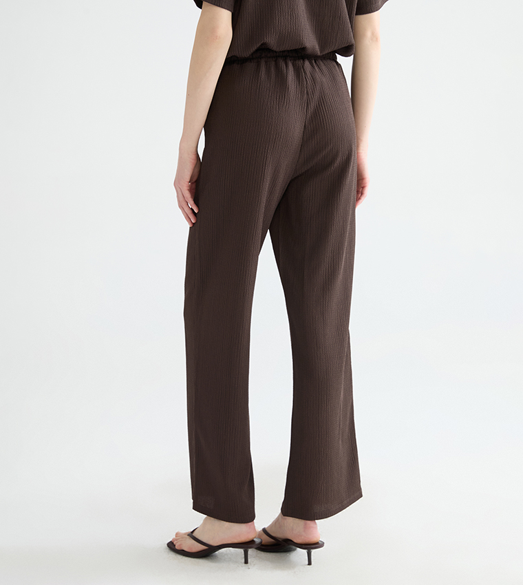 Textured Drawstring Waist Straight Fit Pants