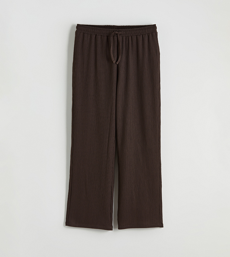 Textured Drawstring Waist Straight Fit Pants
