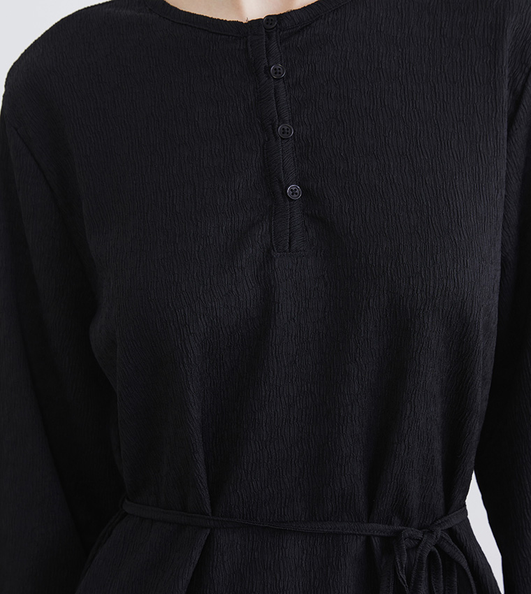 Textured Crew Neck Tunic Top