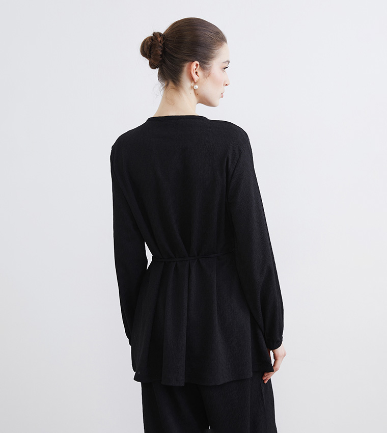 Textured Crew Neck Tunic Top