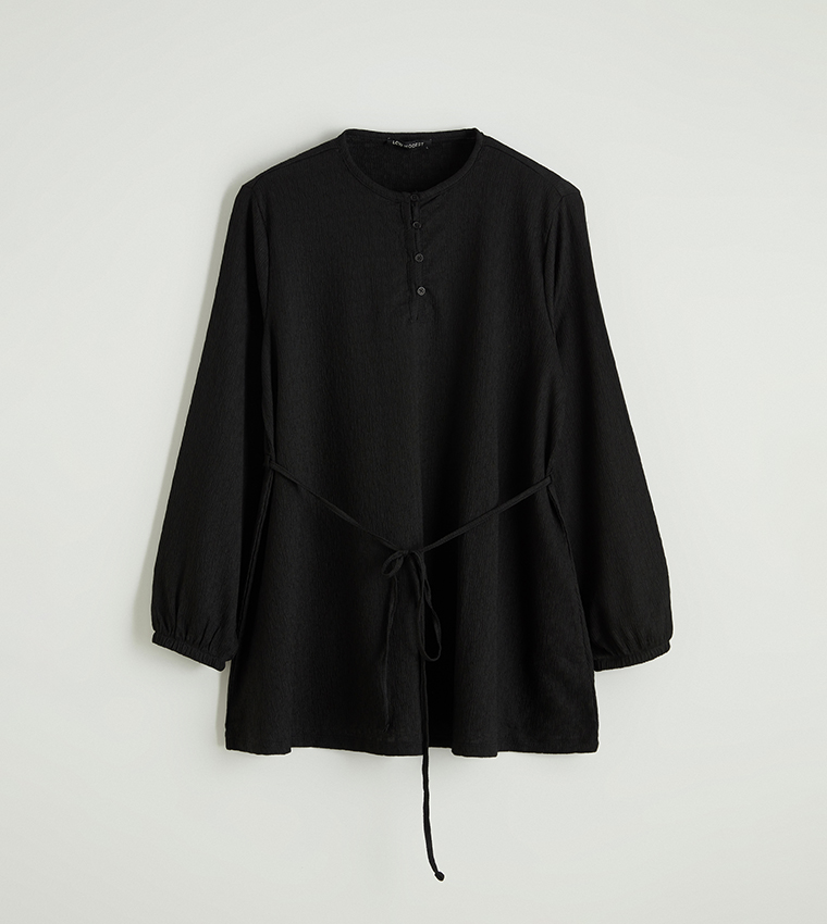 Textured Crew Neck Tunic Top