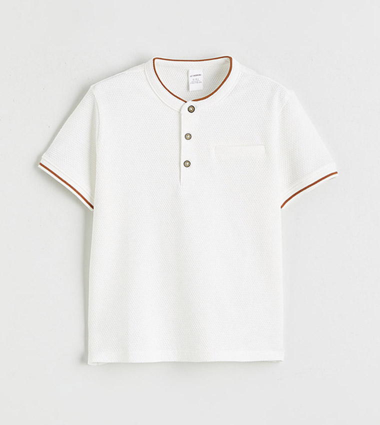 Contrast Tipping Henley Neck Short Sleeves T-Shirt