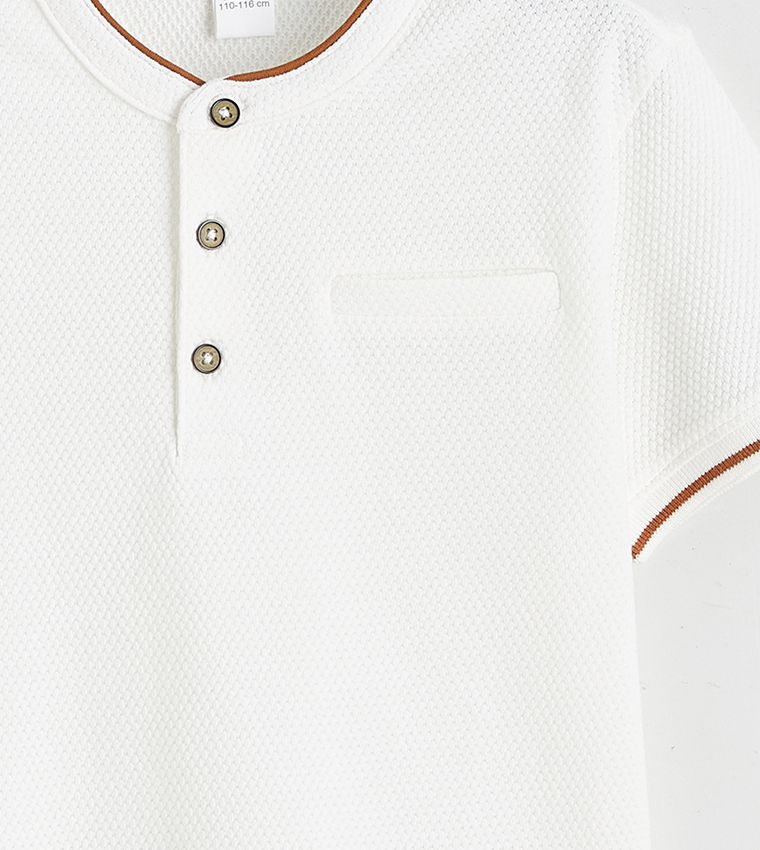 Contrast Tipping Henley Neck Short Sleeves T-Shirt