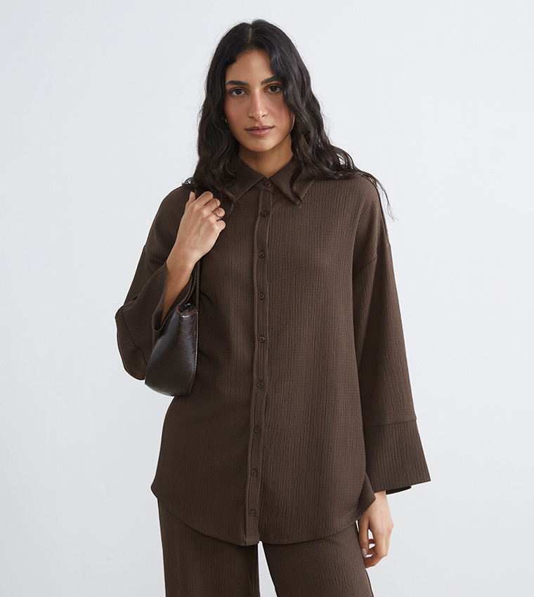 Textured Long Sleeves Shirt Tunic