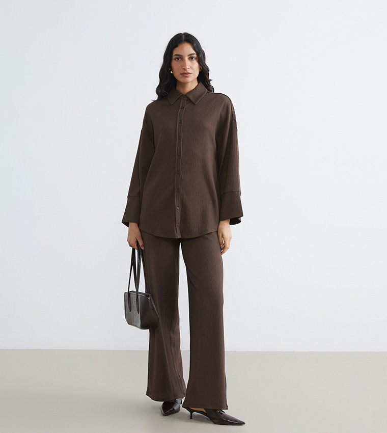 Textured Long Sleeves Shirt Tunic