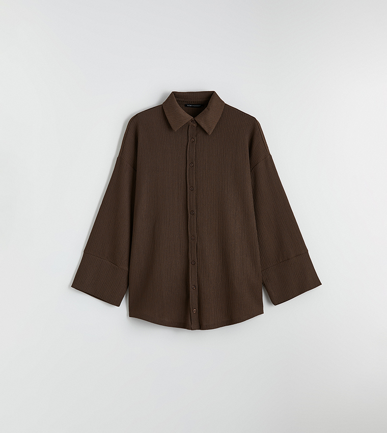 Textured Long Sleeves Shirt Tunic