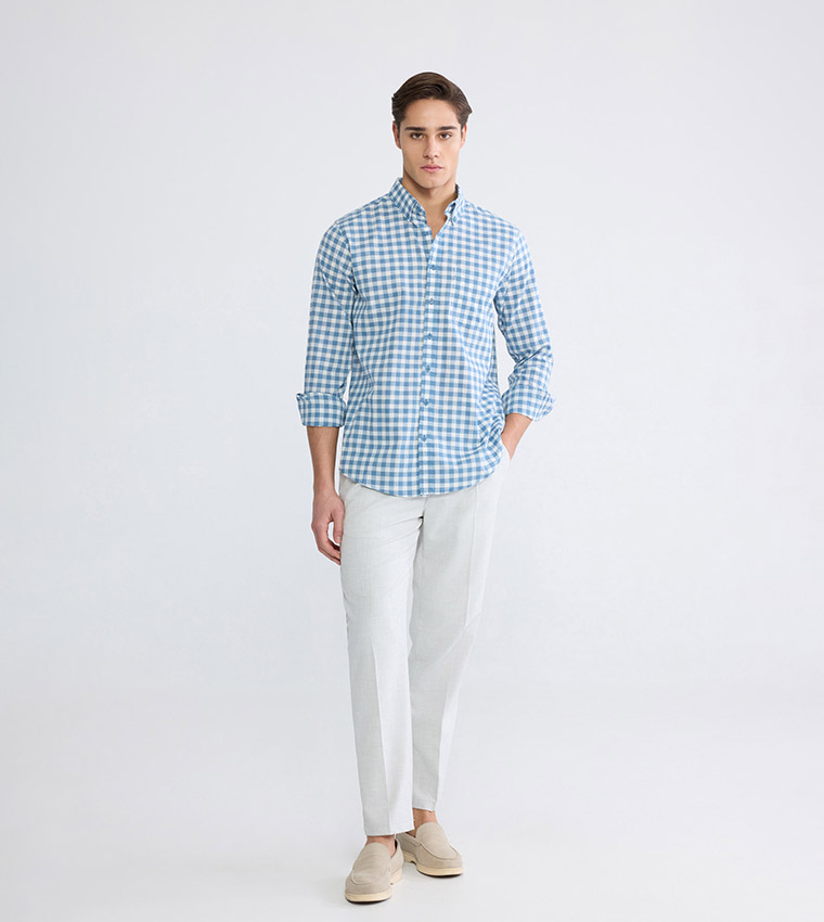 Plaid Long Sleeves Regular Fit Poplin Shirt