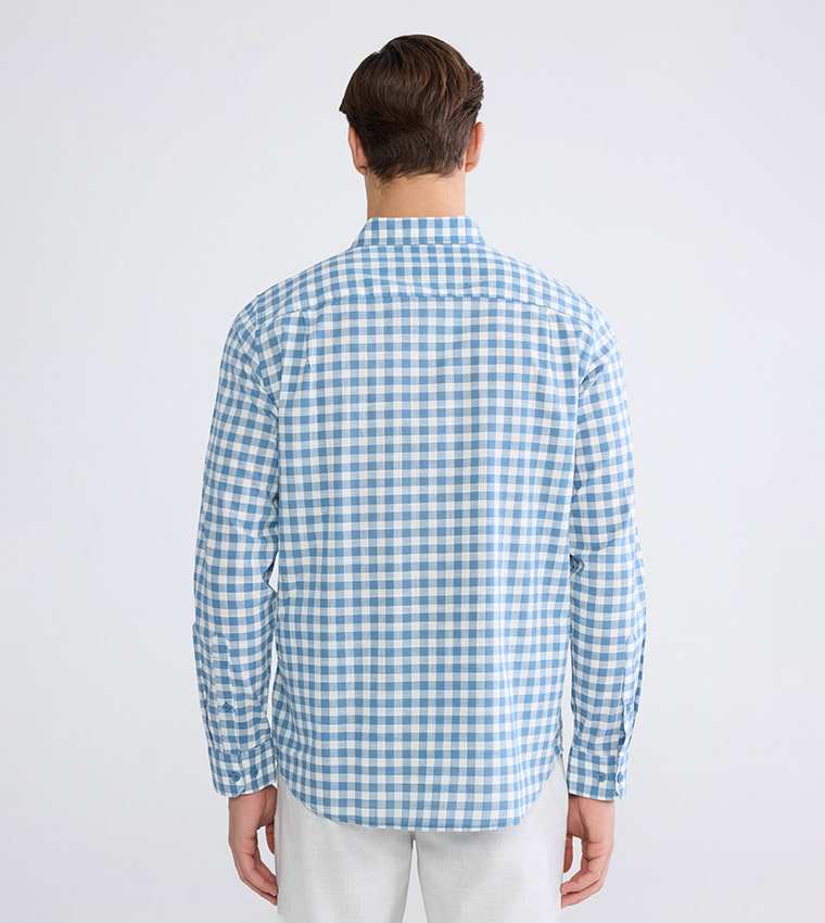 Plaid Long Sleeves Regular Fit Poplin Shirt