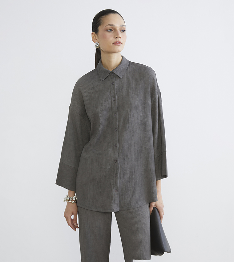 Textured 3/4 Sleeves Shirt Tunic