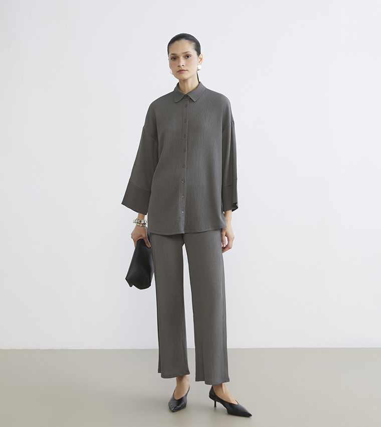 Textured 3/4 Sleeves Shirt Tunic