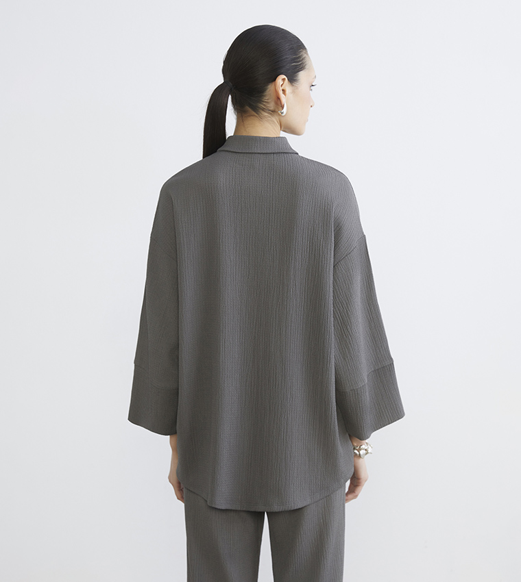 Textured 3/4 Sleeves Shirt Tunic