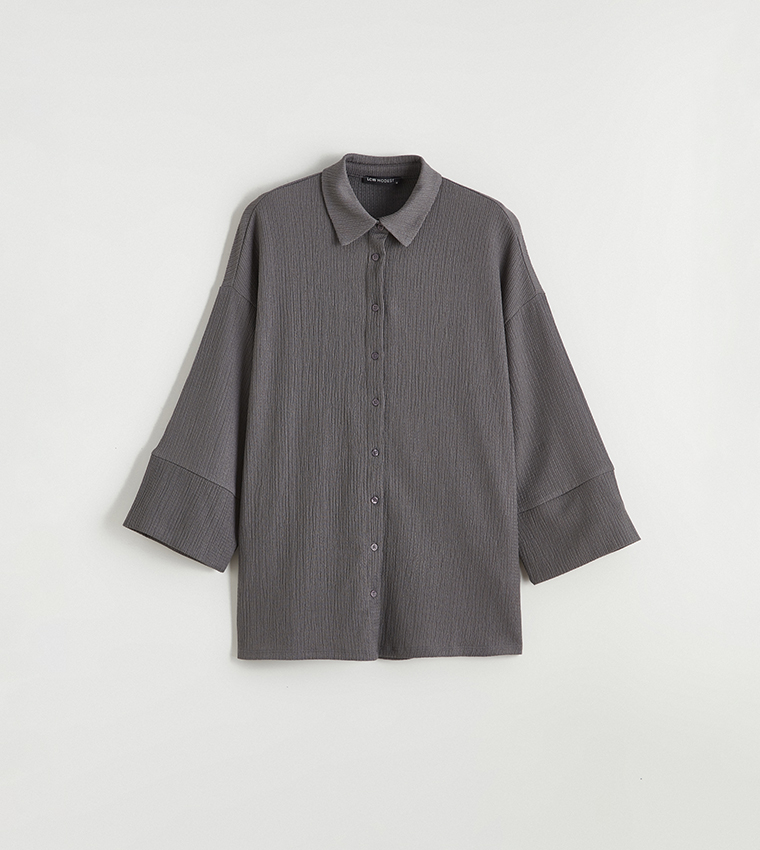 Textured 3/4 Sleeves Shirt Tunic