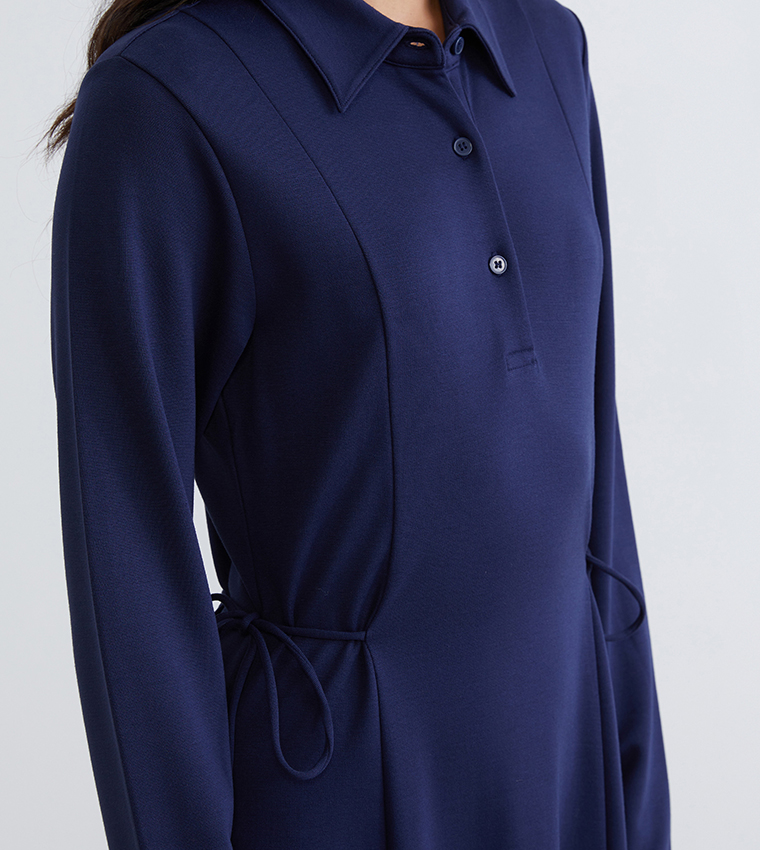 Solid Collared Long Sleeves Maxi Dress