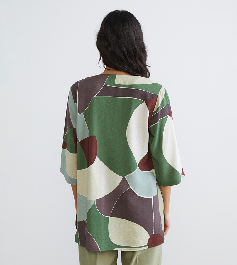 Patterned 3/4 Sleeves Oversized Top