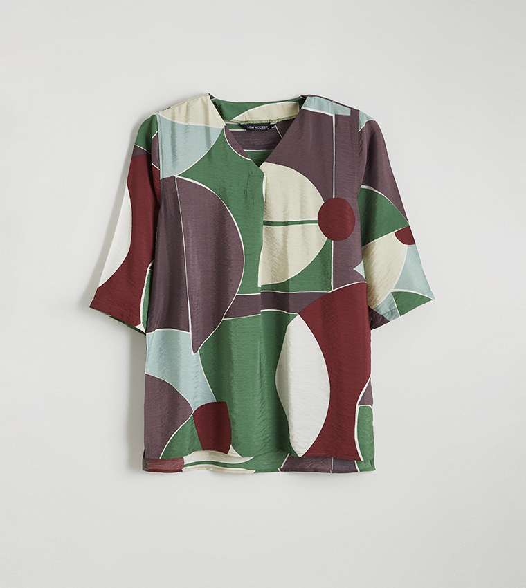 Patterned 3/4 Sleeves Oversized Top