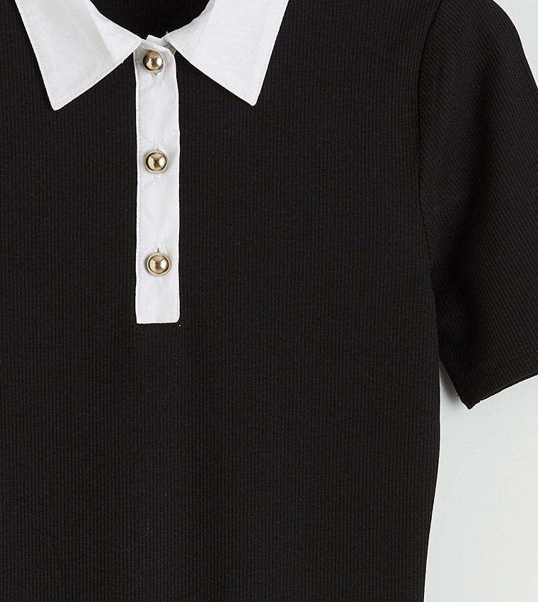 Ribbed Short Sleeves Mini Dress
