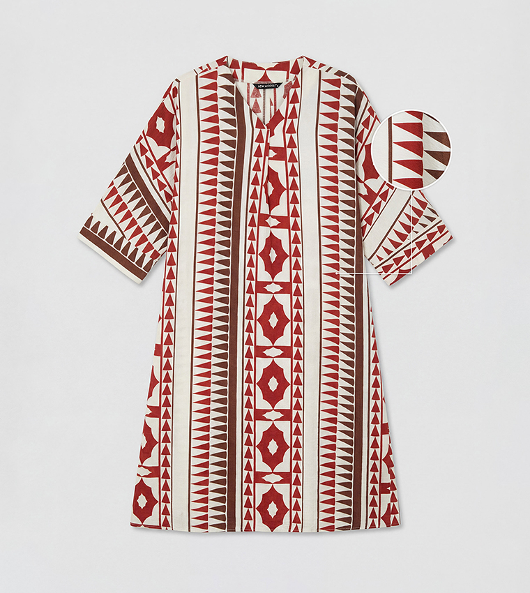 Geometric Triangle Print V-Neck Flare Sleeves Jalabiya