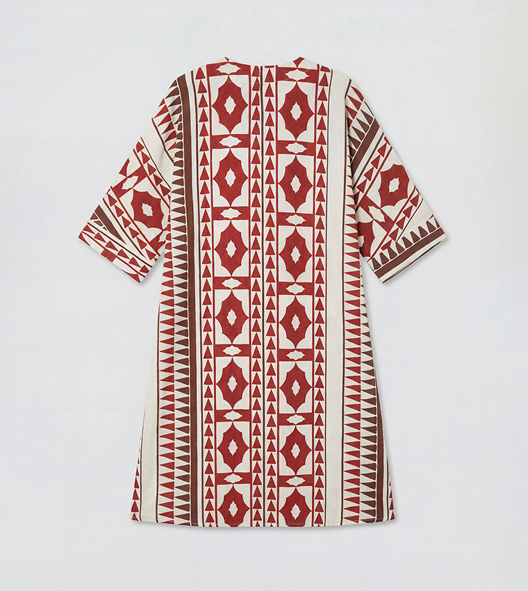 Geometric Triangle Print V-Neck Flare Sleeves Jalabiya