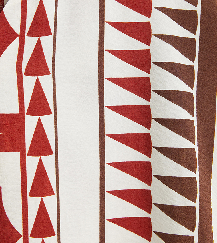 Geometric Triangle Print V-Neck Flare Sleeves Jalabiya