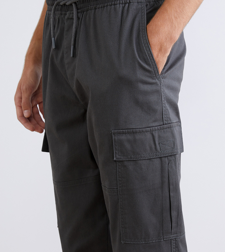 Mid Rise Slim Fit Twill Cargo Trousers