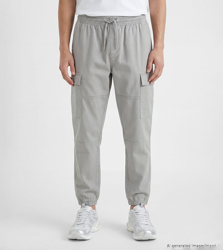 Solid Drawstring Waist Jogger Cargos