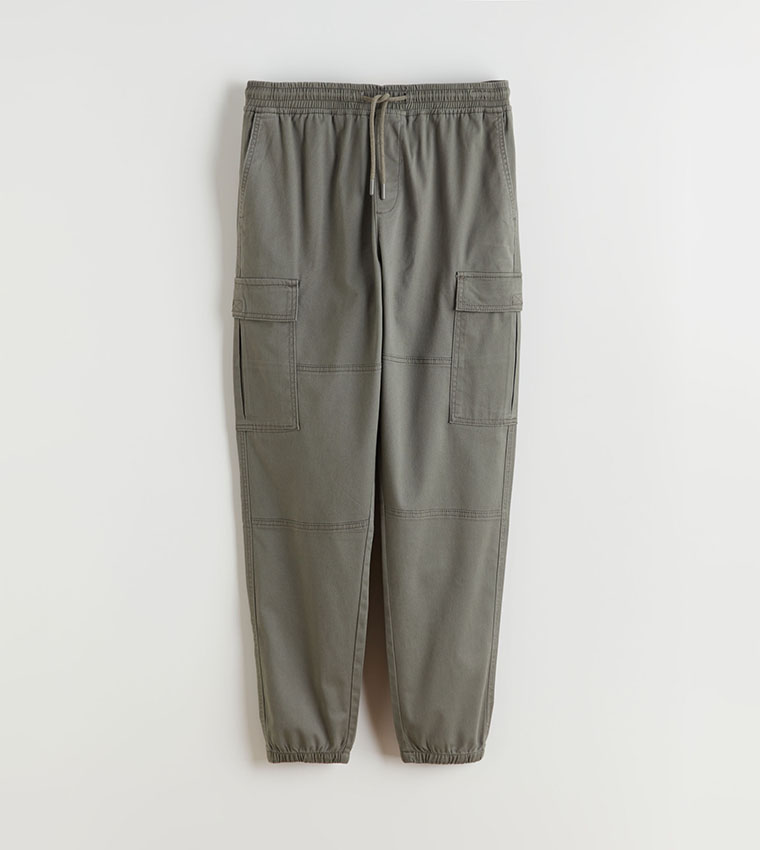 Mid Rise Slim Fit Twill Cargo Trousers