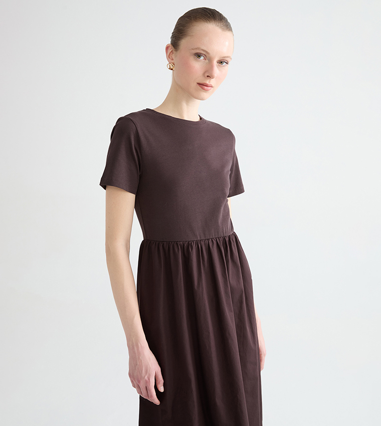Solid Crew Neck Fit and Flared Dress
