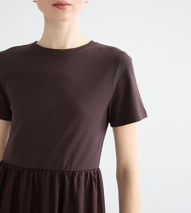 Solid Crew Neck Fit and Flared Dress