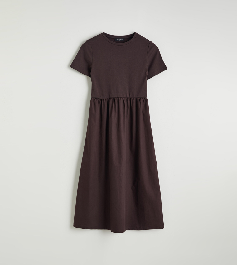 Solid Crew Neck Fit and Flared Dress