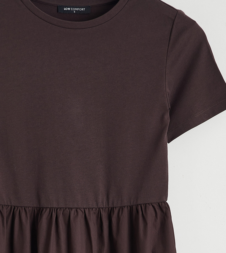 Solid Crew Neck Fit and Flared Dress