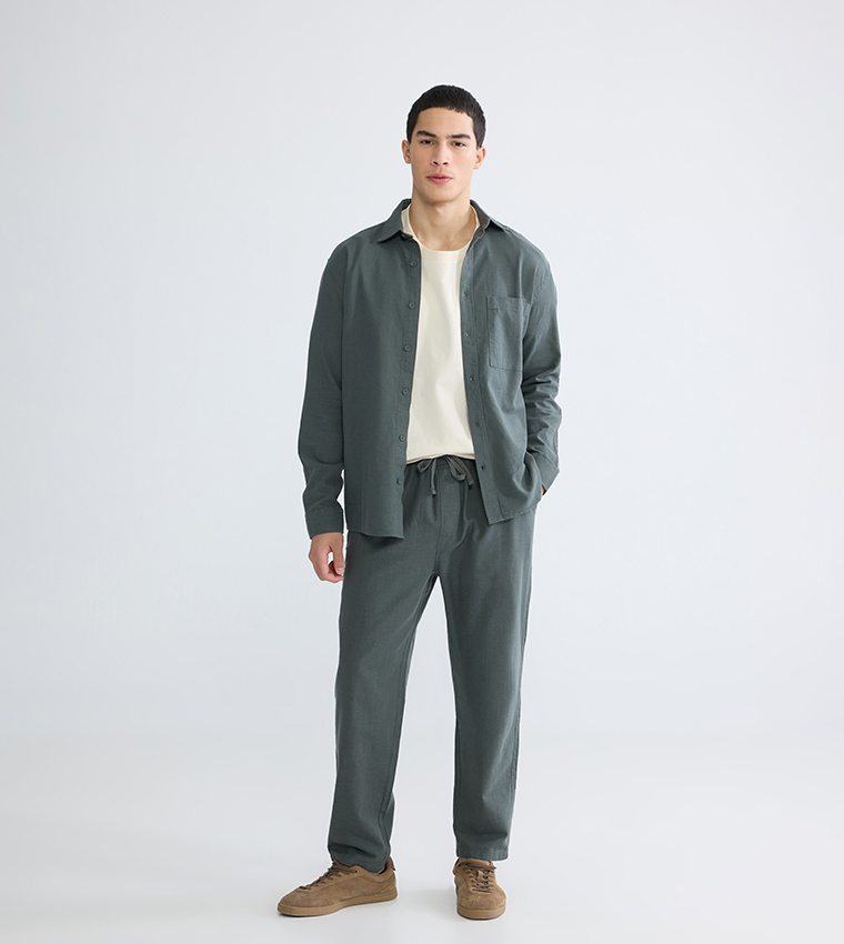 Relaxed Fit Linen-Look Trousers