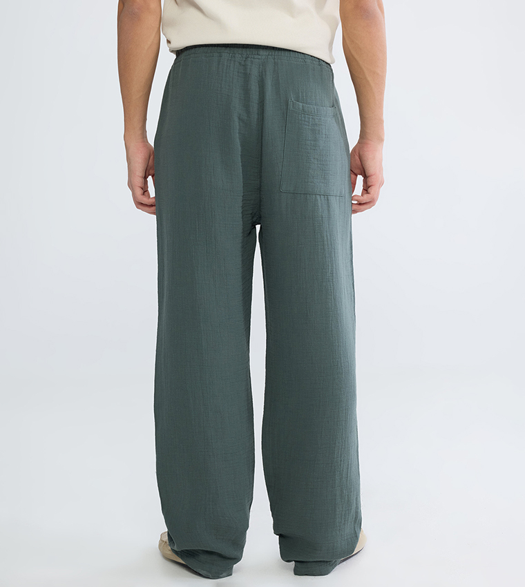 Textured Drawstring Waist Loose Fit Trousers