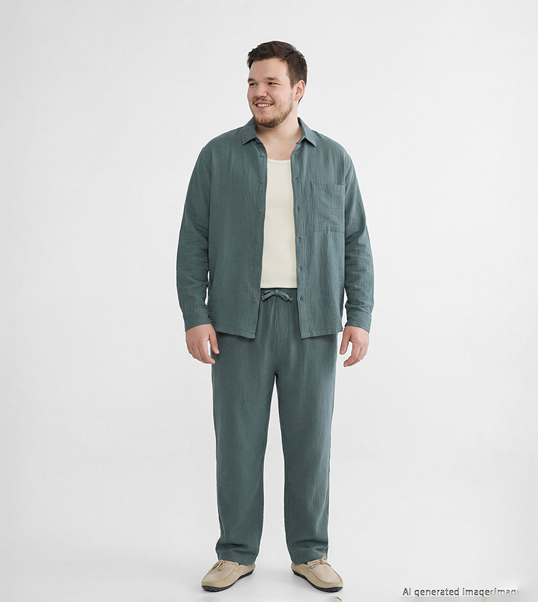 Textured Drawstring Waist Loose Fit Trousers